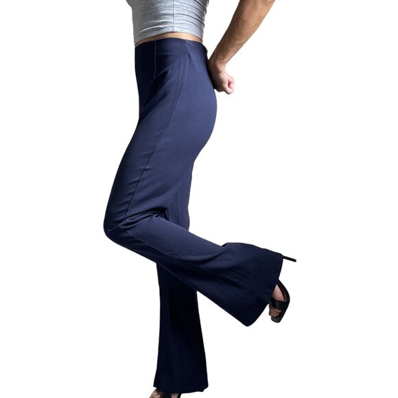 Women's Navy Blue High-Waisted Flared Pants – Elegant & Stretchy Pants - Picture 5 of 8